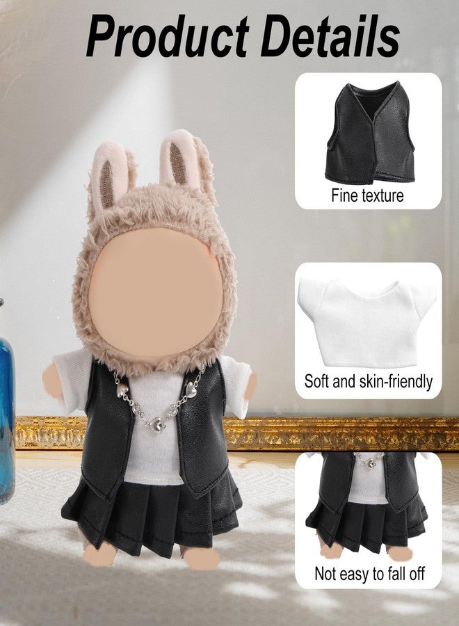 Penitue 4pcs Skirt Outfit Set for Dolls, Mini Doll Clothes Set Includes T-Shirt, Black Leather Jacket, Mini Skirt and Necklace, Cool Doll Clothes Accessories for Collectors & Fans - Image 3